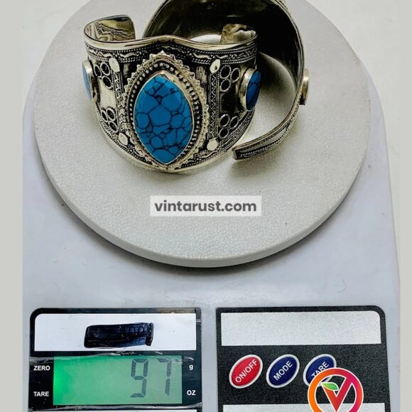 Single Ethnic Turquoise Stone Handcuff Bracelet-Afghan Kuchi Bracelet - Picture 16 of 16